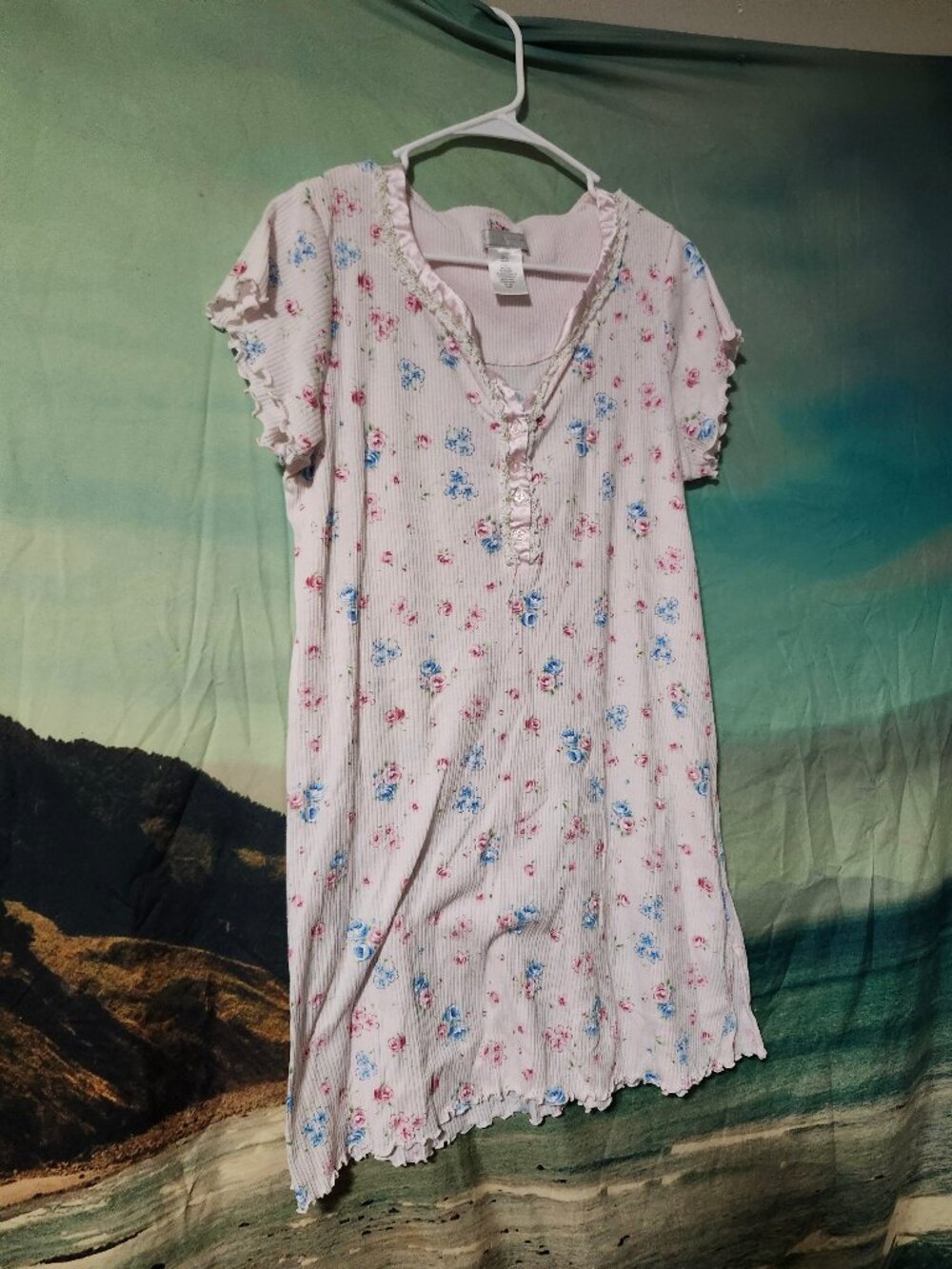 Vintage Earth Angels Floral Pink Babydoll Style Nightgown MooMoo Ladies Large